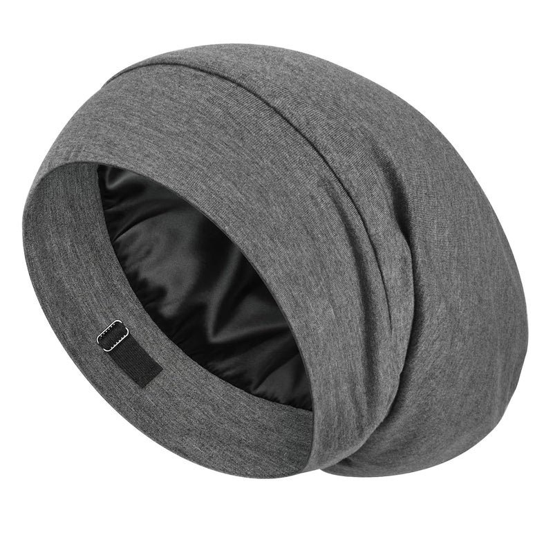 LULUSILK Mulberry Silk Lined Sleep Cap, No More Frizzy Tangled Hair, Stay On All Night Silk Hair Wrap for Sleeping with Adjustable Strap, Silk Bonnet for Women and Men, Dark Grey, Pack of 1 - Image 1